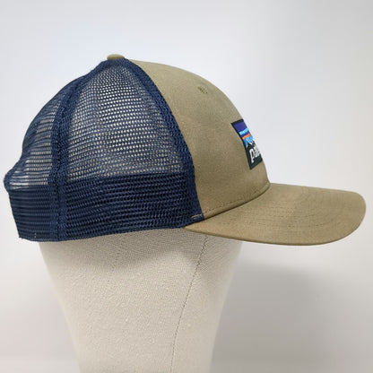 Patagonia Trucker Hat Beige Blue One Size Mesh Back Snapback Mountain Logo