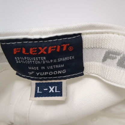 Yupoong Fitted Hat White L/XL Flexfit Embroidered Vented Holes 6 Panel