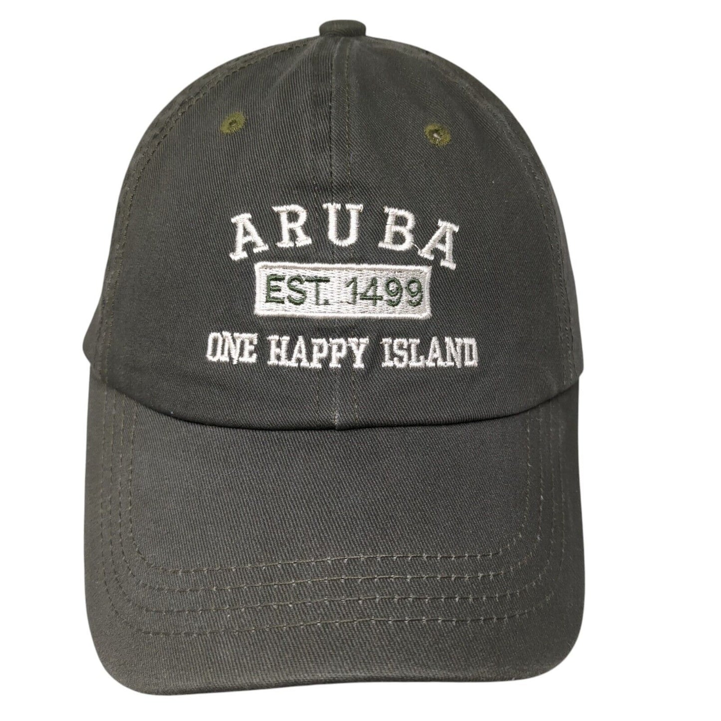 Aruba One Happy Island Est. 1499 Strapback Hat Green One Size Adjustable Cotton