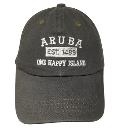 Aruba One Happy Island Est. 1499 Strapback Hat Green One Size Adjustable Cotton