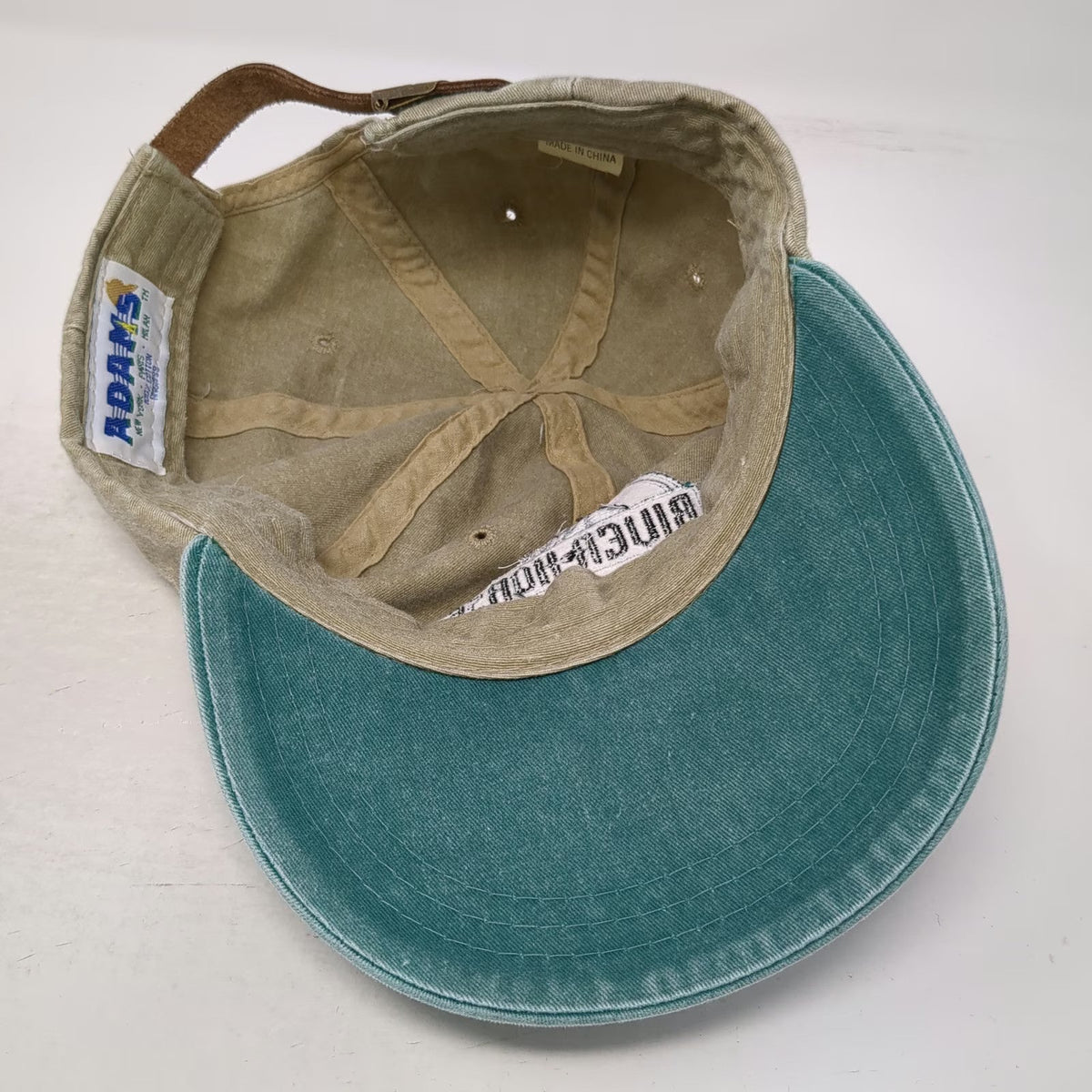 Adams Baseball Cap Beige Green One Size River Horse Brewery Hippo Hat Leather NJ