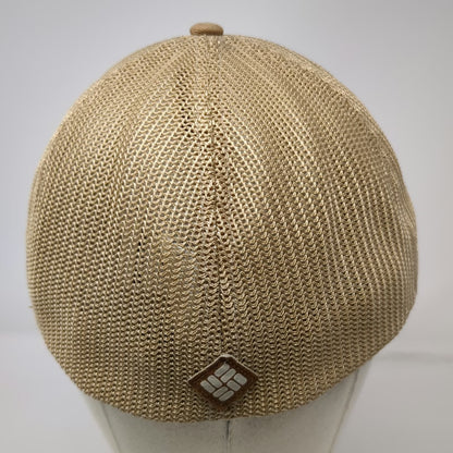 Columbia Baseball Cap Brown XL Mesh Back Pine Tree Flag Patch Stretch Hat