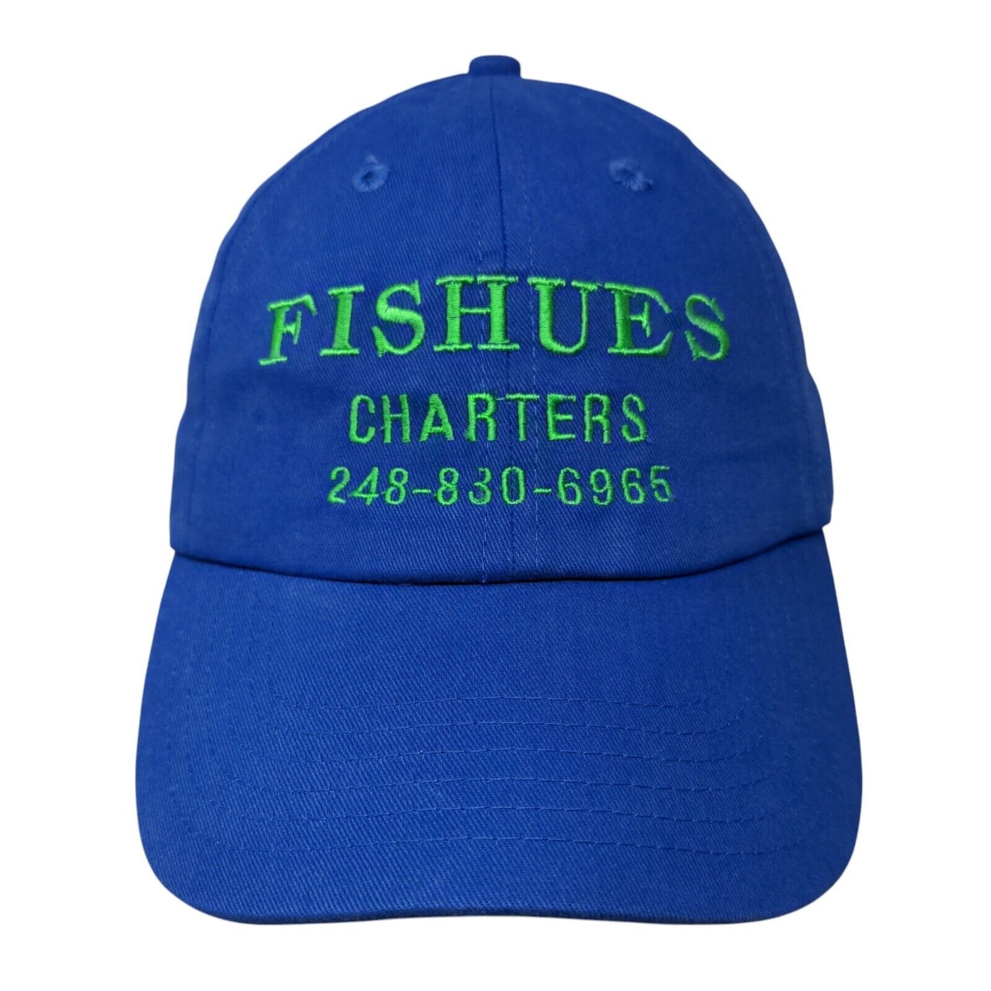 Fishues Charters Strapback Hat Blue OSFM Adjustable Embroidered 6 Panel