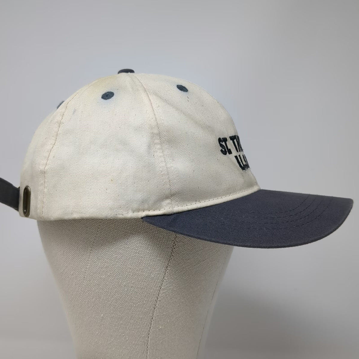 Del Sol Baseball Cap Beige Blue One Size St. Thomas USVI Cotton Slideback Hat