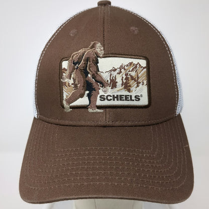 Scheels Trucker Hat Brown OSFM Bigfoot Sasquatch Mountain Patch Mesh Snapback