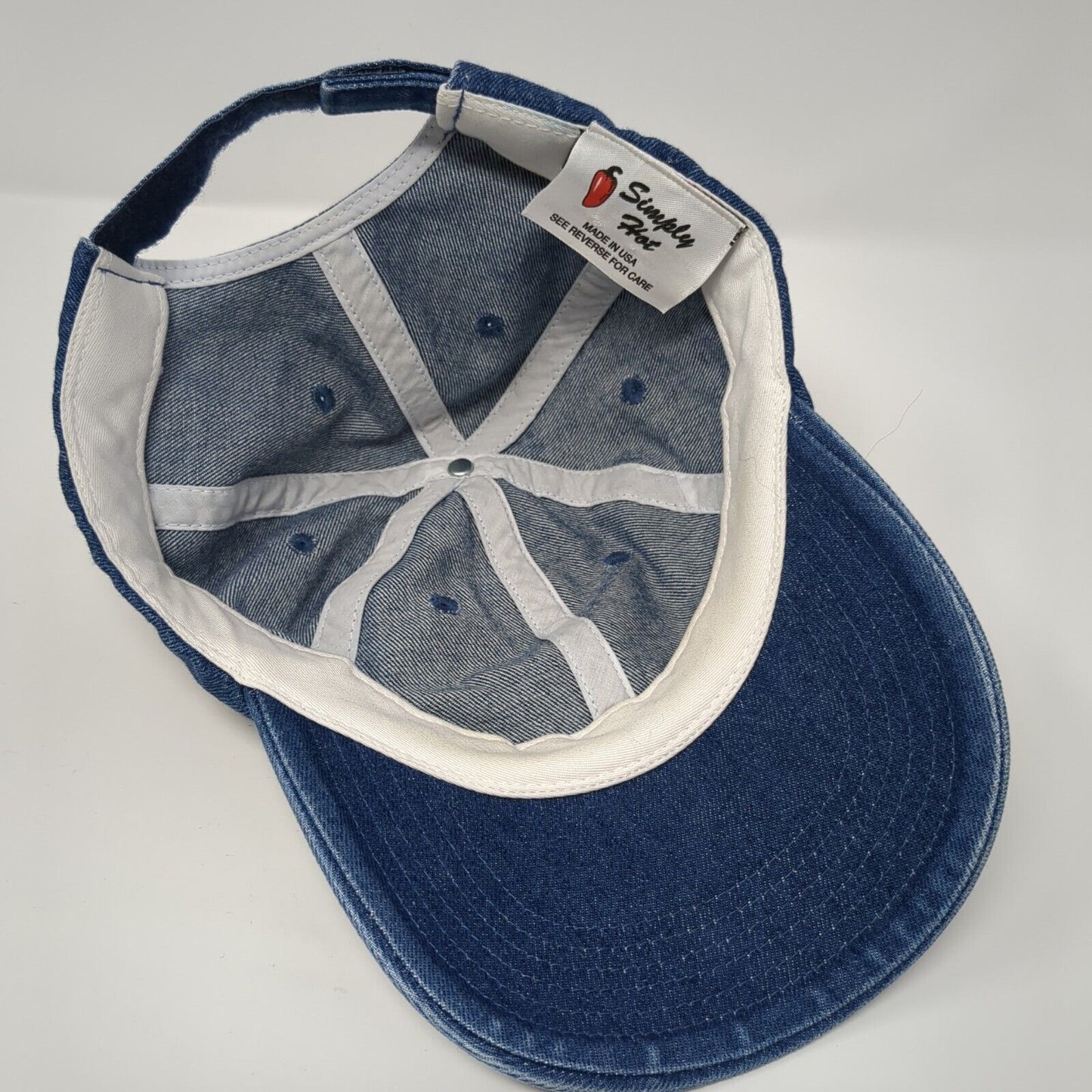 Vintage Simply Hot Strapback Hat Blue OSFA Rhinestone Jewel Cocktail Glass USA