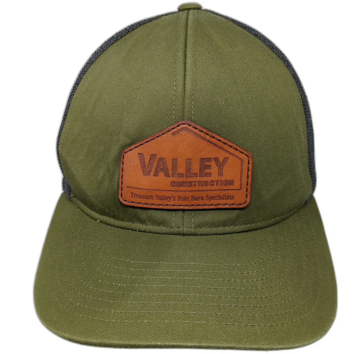 Pacific Headwear Trucker Hat Green OSFM Leather Patch Construction Mesh Snapback