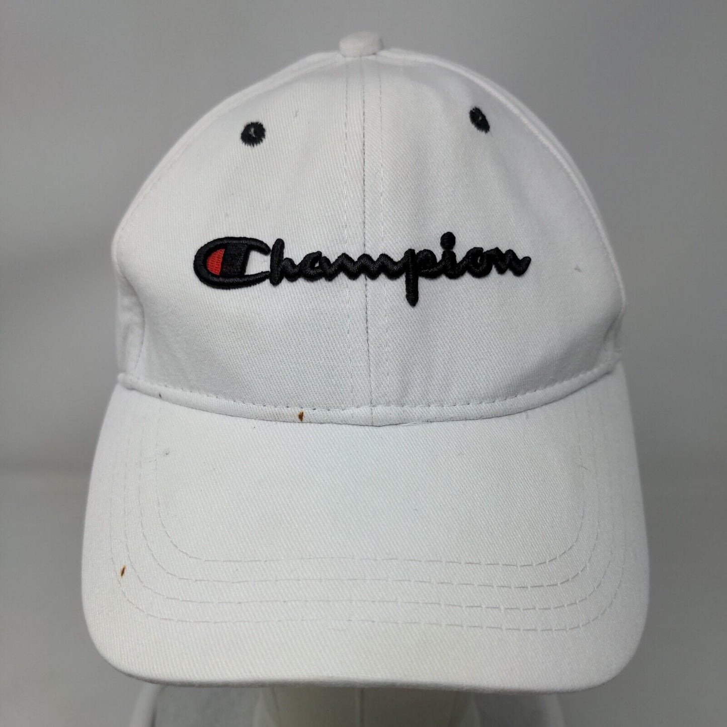 Champion Slideback Hat White One Size Adjustable Embroidered 6 Panel Cotton