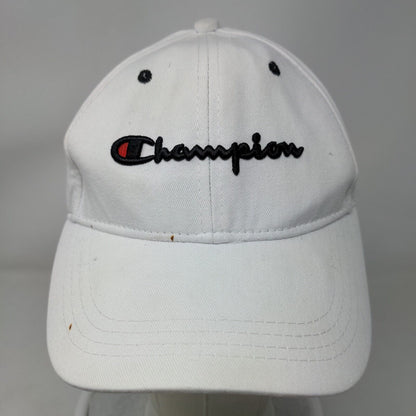 Champion Slideback Hat White One Size Adjustable Embroidered 6 Panel Cotton
