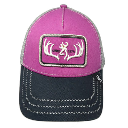 Browning Trucker Hat Pink Black Gray One Size Buckmark Logo Patch Mesh Back Hat