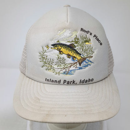 Mountaintop Marketing Trucker Hat Beige One Size Rods Place Island Park Idaho