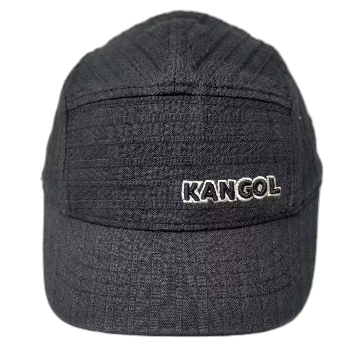 Kangol 5 Panel Black Hat M Fitted Flexfit Embroidered Logo Textured Fabric