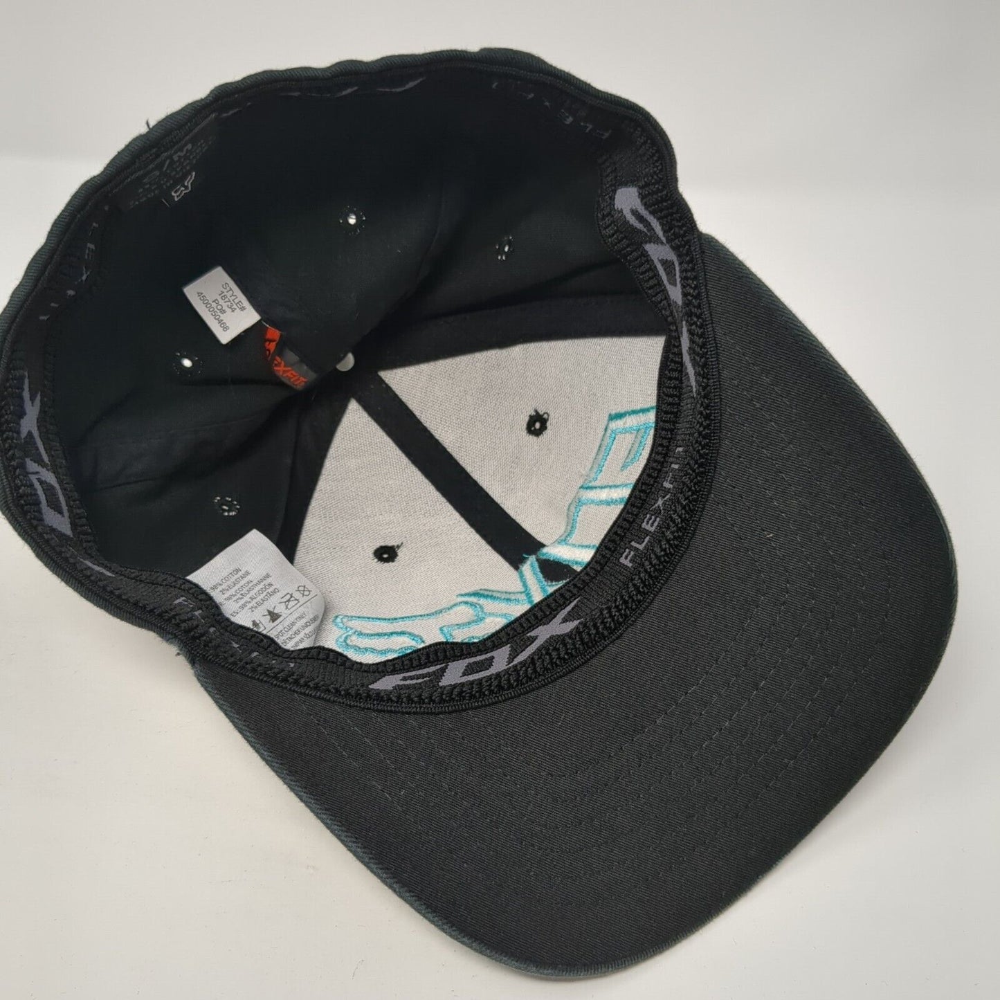 FOX Fitted Hat Black S/M Flexfit Lightweight Embroidered Vented Holes 6 Panel