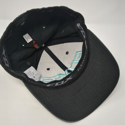 FOX Fitted Hat Black S/M Flexfit Lightweight Embroidered Vented Holes 6 Panel