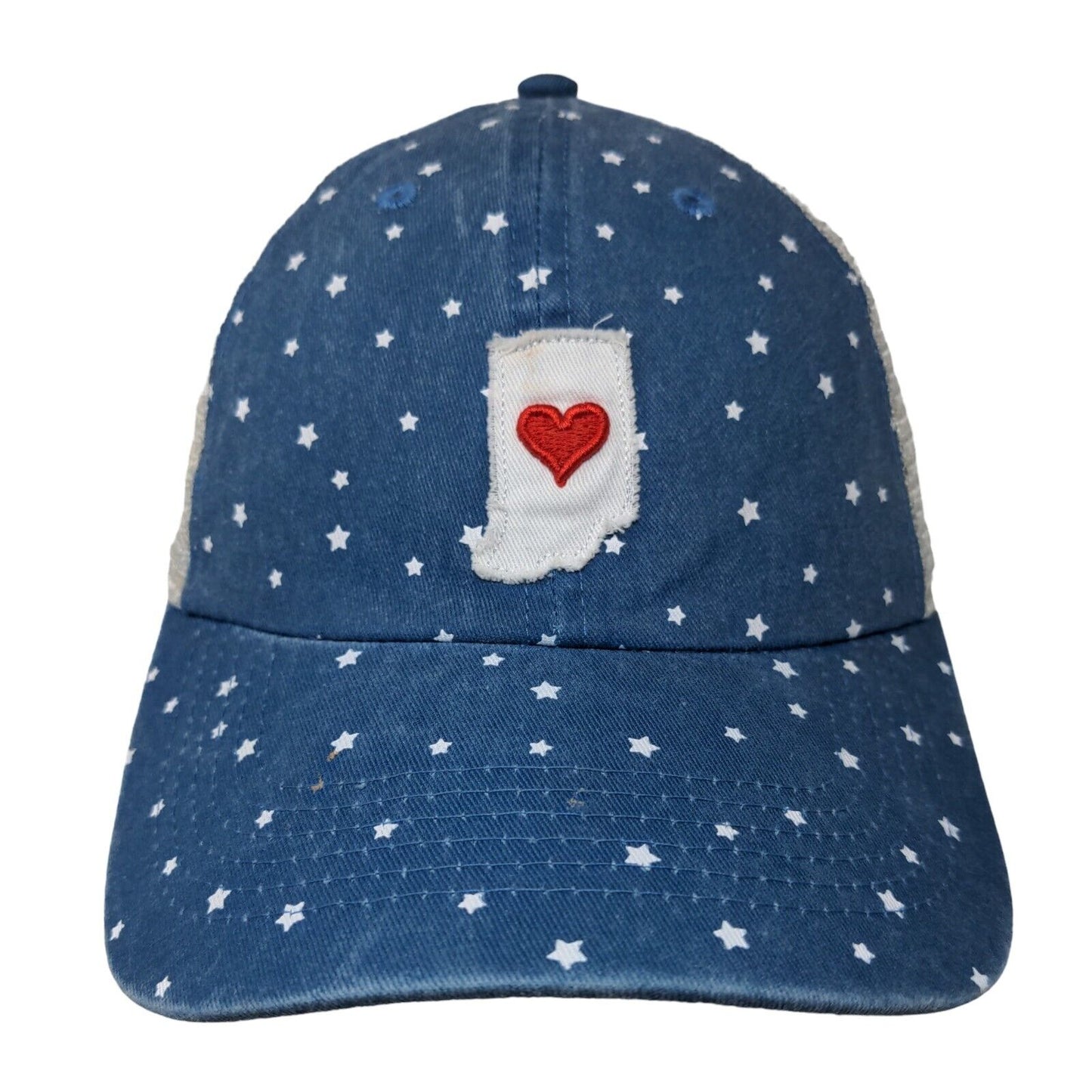 Red Heart Stars Indiana Slideback Trucker Hat Blue OSFM Adjustable Mesh Back