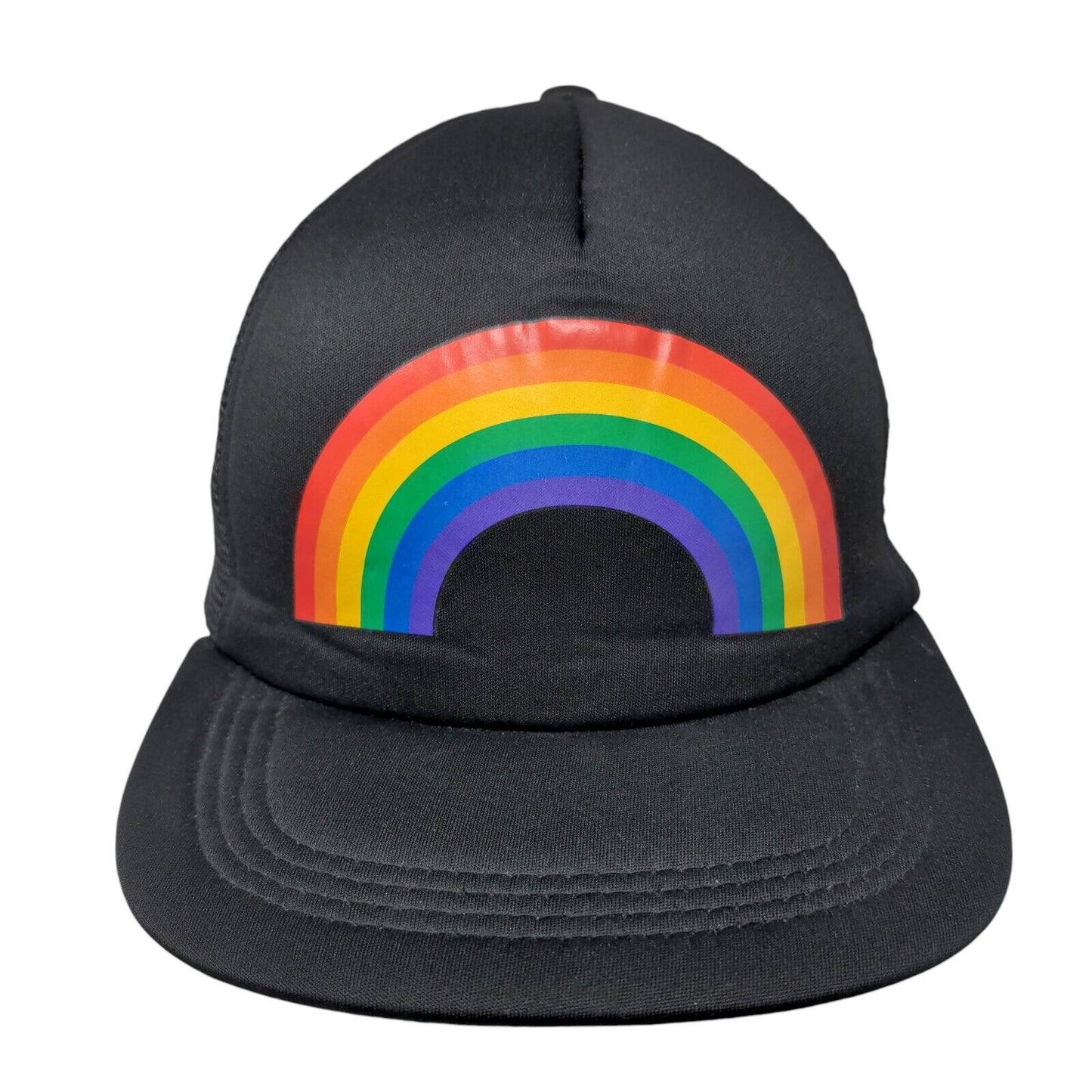Rainbow Snapback Trucker Hat Black One Size Adjustable Mesh Back Breathable