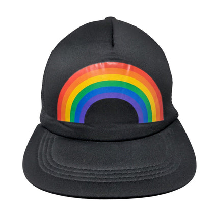 Rainbow Snapback Trucker Hat Black One Size Adjustable Mesh Back Breathable