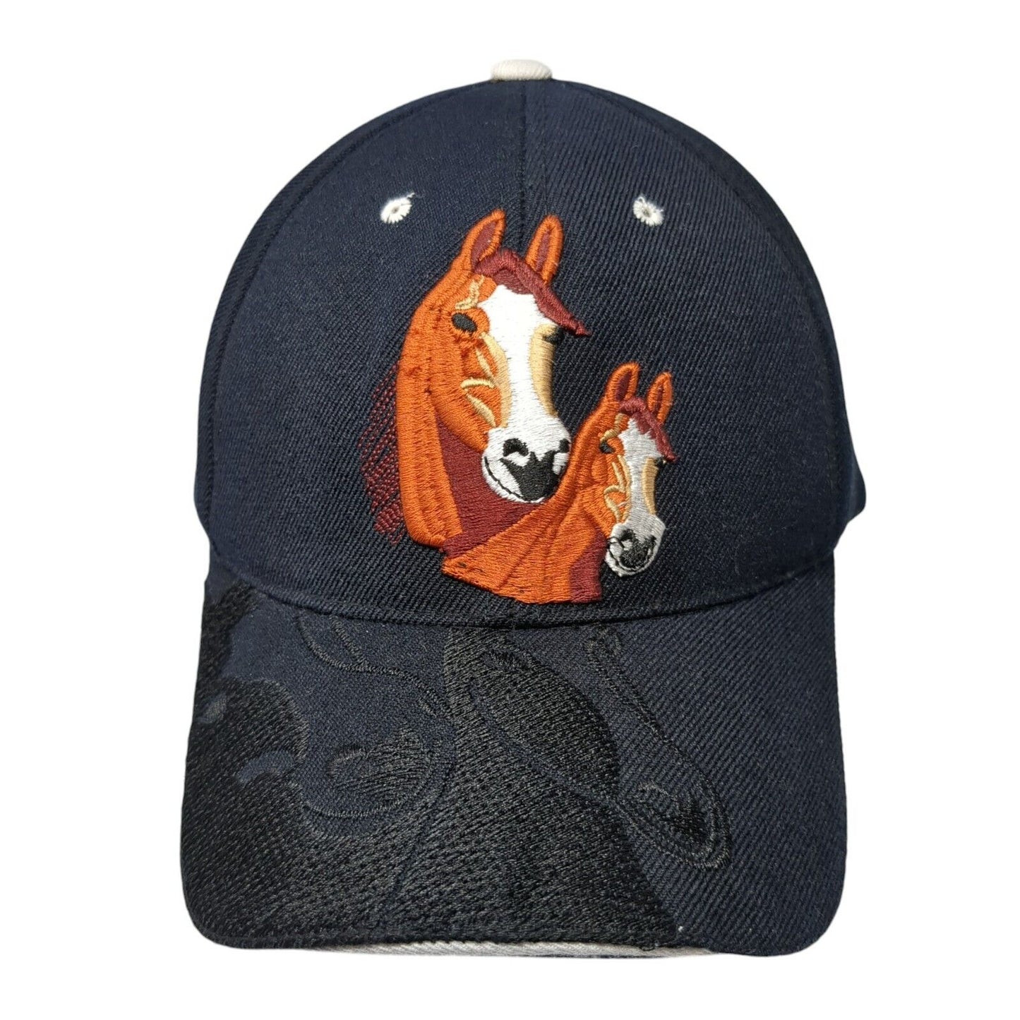 Horse And Foal Strapback Hat Black One Size Embroidered Headwear Sara