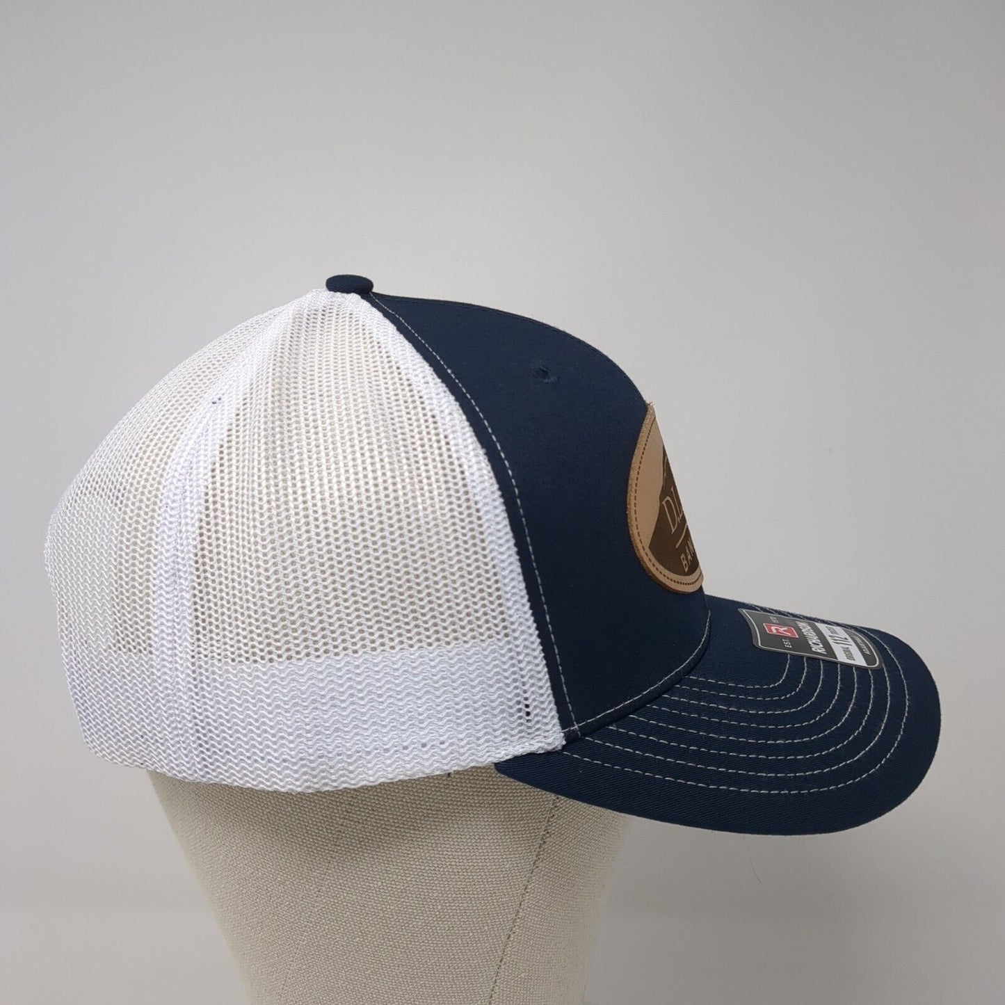 D.L. Evans Bank Patch Snapback Trucker Hat Blue One Size Mesh Back