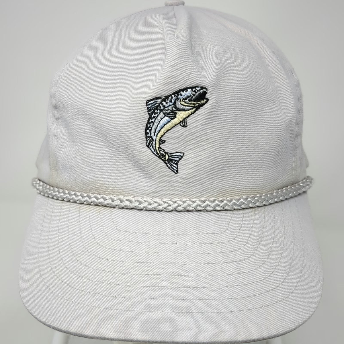 Gray 5 Panel Hat One Size Fish Graphic Rope Slideback Cap Outdoors Fishing Trout