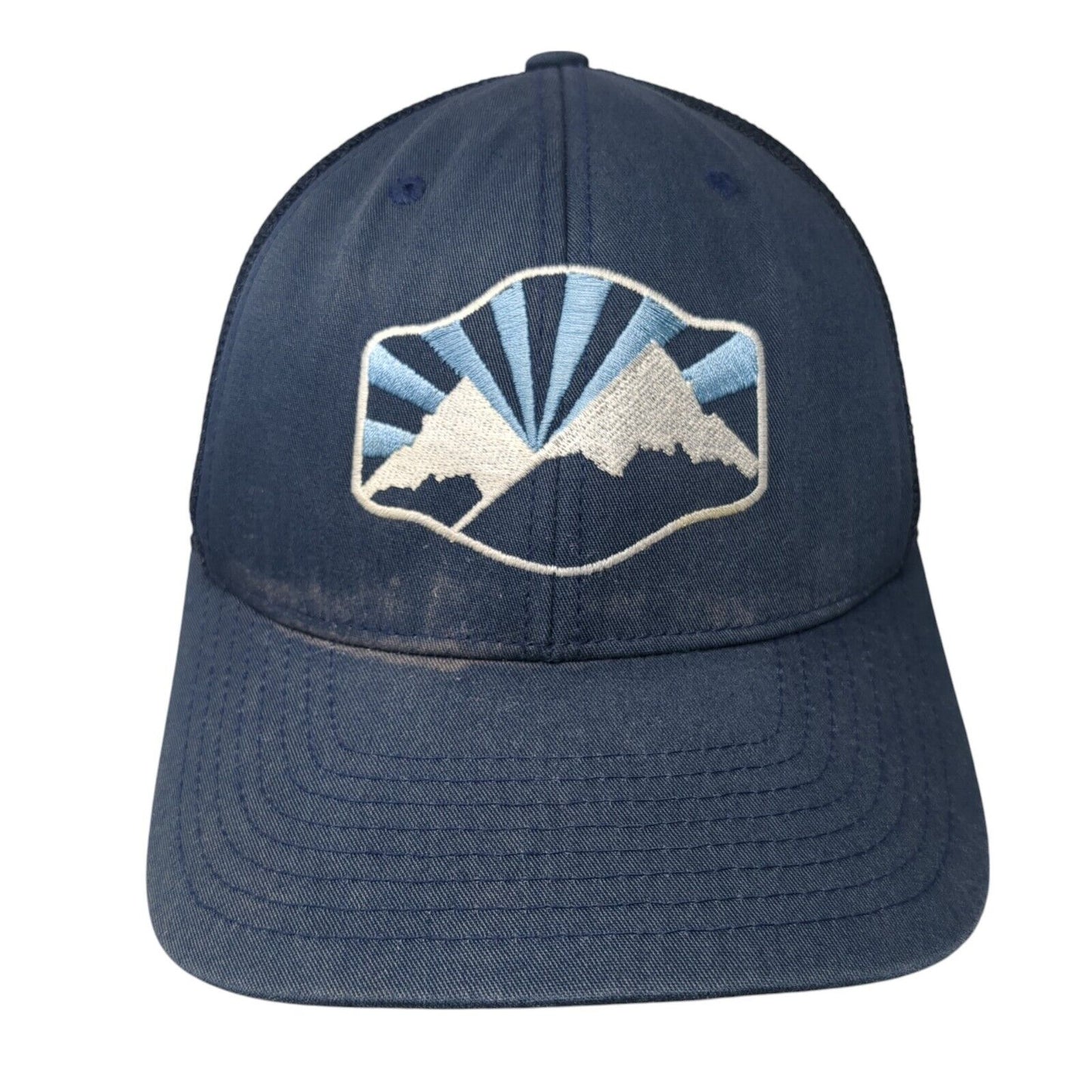 Mountains Fitted Trucker Hat Blue OS Flexfit Mesh Back Embroidered Yupoong