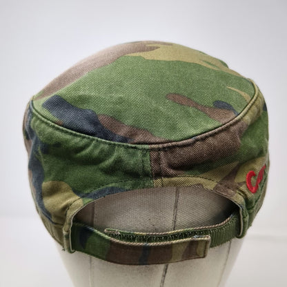 District Army Cap Green Camo One Size Can Do Red Embroidery Flat Top Hat