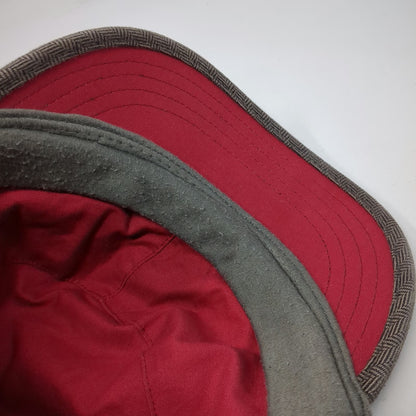 Globalone Brown Army Cap L XL Knit Front Herringbone Pattern Stretch Fit Hat