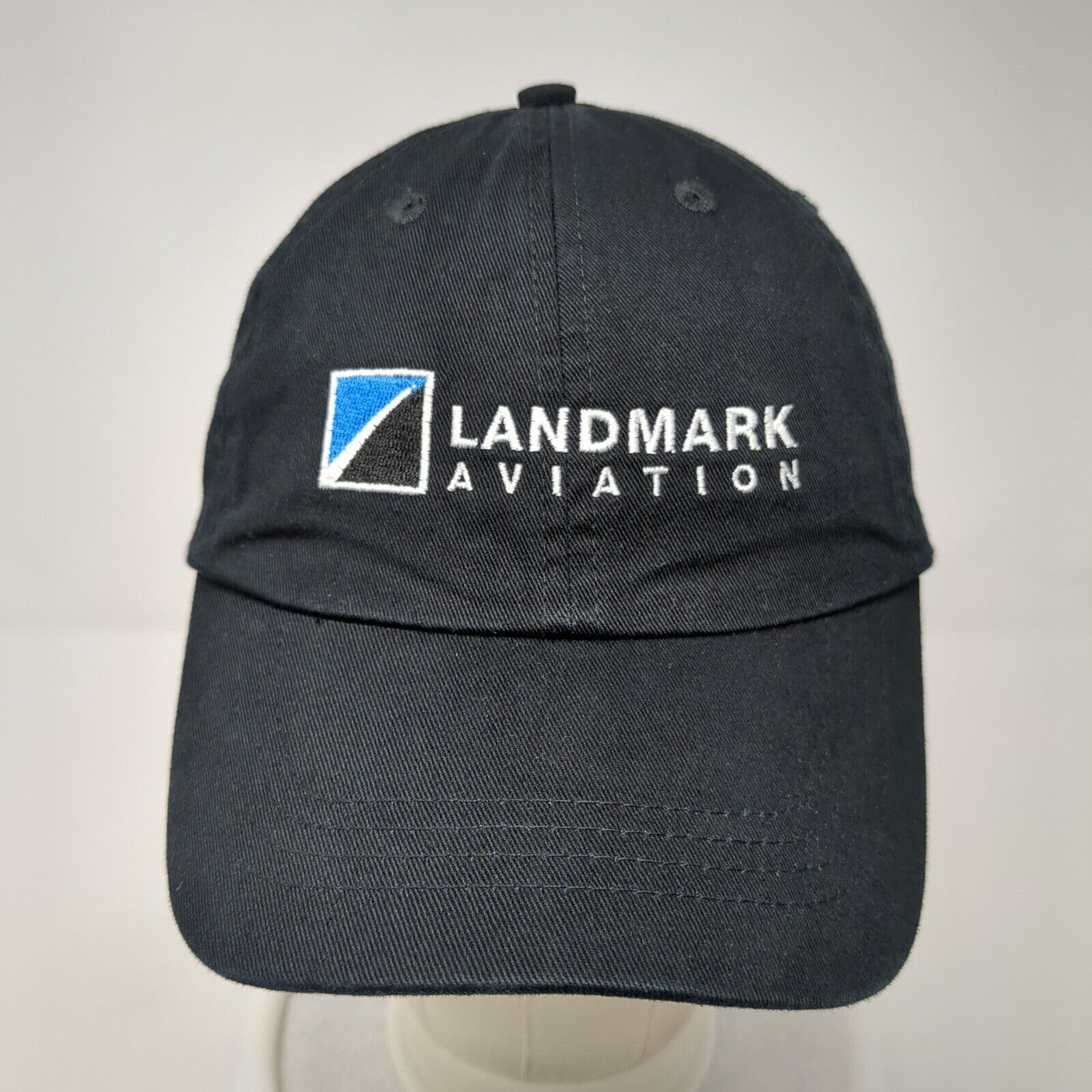 Landmark Aviation Strapback Hat Black OS Adjustable Embroidered Port & Company