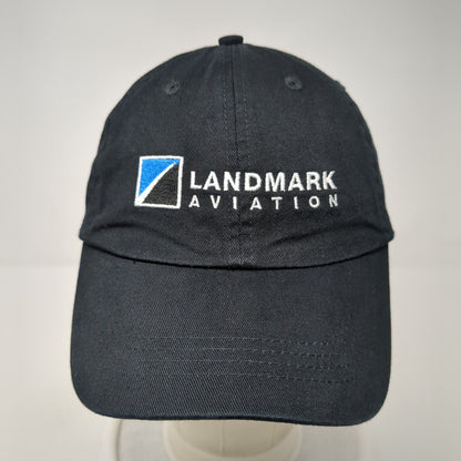 Landmark Aviation Strapback Hat Black OS Adjustable Embroidered Port & Company