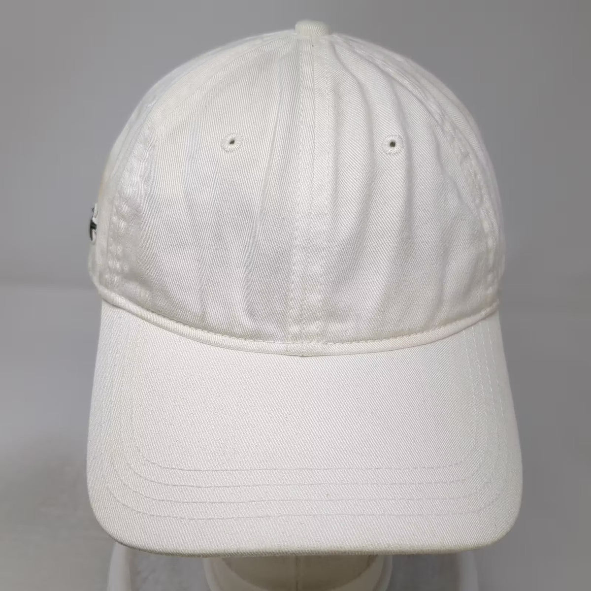Lacoste White Baseball Cap One Size Leather Strap Side Logo Slideback Hat Cotton