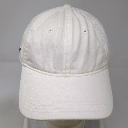 Lacoste White Baseball Cap One Size Leather Strap Side Logo Slideback Hat Cotton
