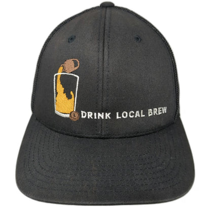 Flexfit Baseball Cap Black One Size Drink Local Brew Beer Graphic Mesh Back Hat