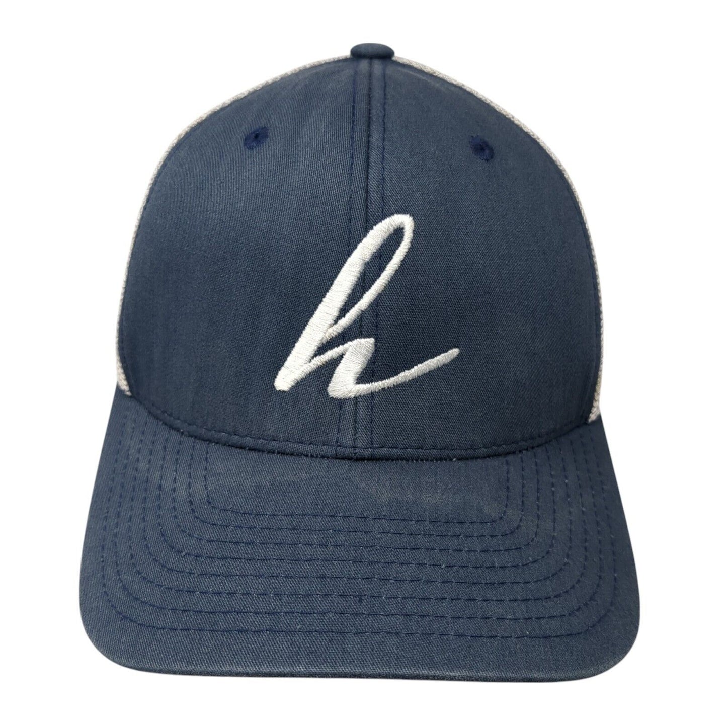 H Fitted Trucker Hat Blue One Size Adjustable Flexfit Mesh Back 6 Panel Yupoong