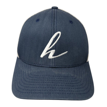 H Fitted Trucker Hat Blue One Size Adjustable Flexfit Mesh Back 6 Panel Yupoong