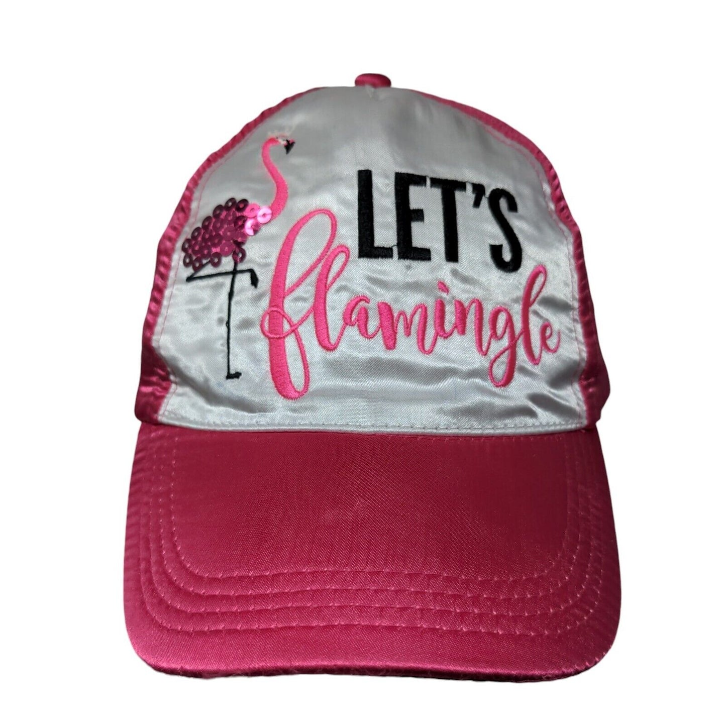 Let's Flamingo Strapback Hat Pink Flame One Size Adjustable Embroidered Sequin