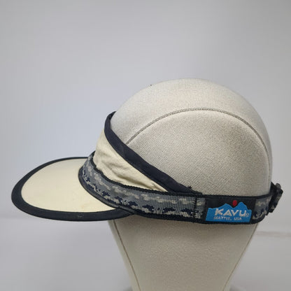 KAVU Visor Beige Blue Black Made in USA Nylon Patterned Adjustable Hat Vintage