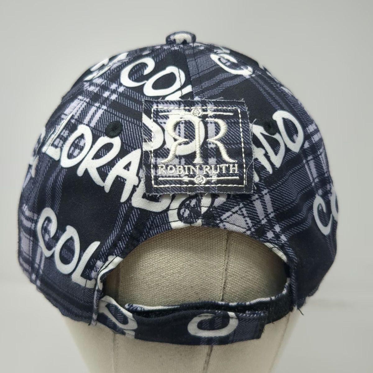 Robin Ruth 5 Panel Blue White Colorado Allover Print Plaid One Size Logo Hat