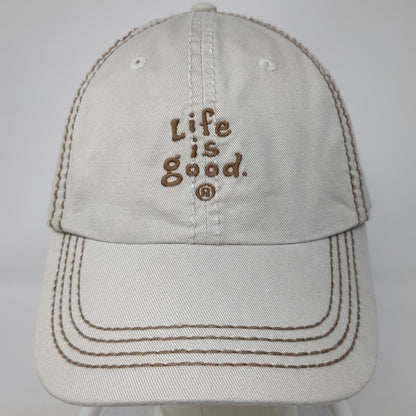 Life is Good Baseball Cap Beige One Size Adjustable Contrast Stitch Brown Hat