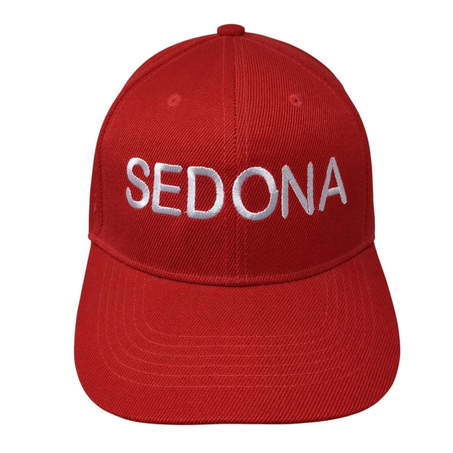 Sedona Strapback Hat Red One Size Adjustable Embroidered Solid 6 Panel