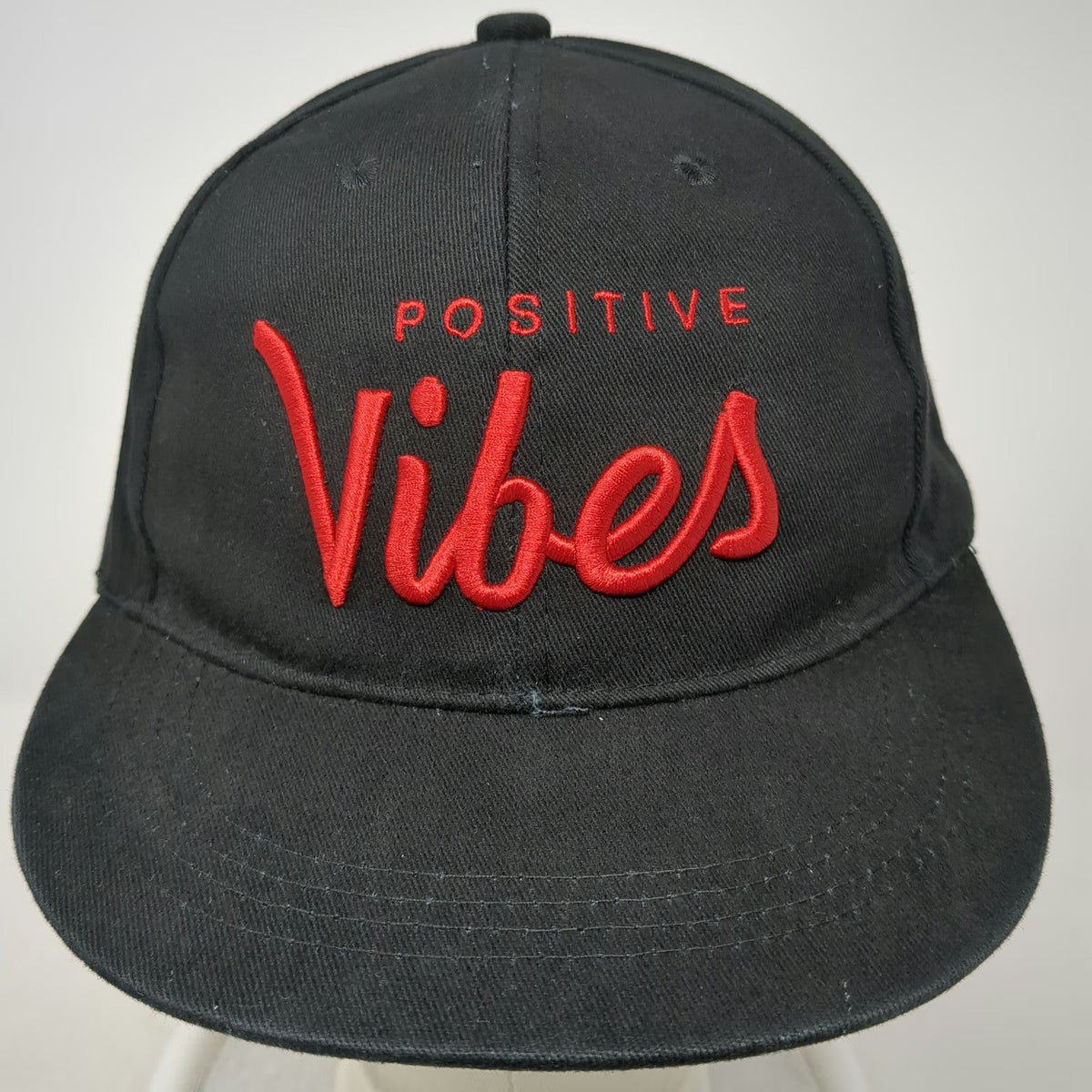 Black Snapback Hat One Size Positive Vibes Red Embroidered Cotton Structured