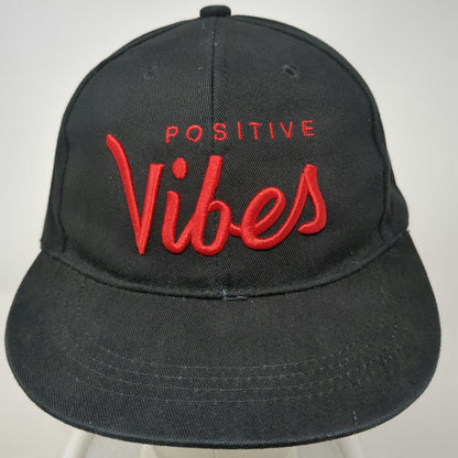 Black Snapback Hat One Size Positive Vibes Red Embroidered Cotton Structured