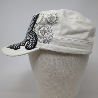 Army Cap Beige One Size Rhinestone Fleur-de-lis Distressed Hat Damask