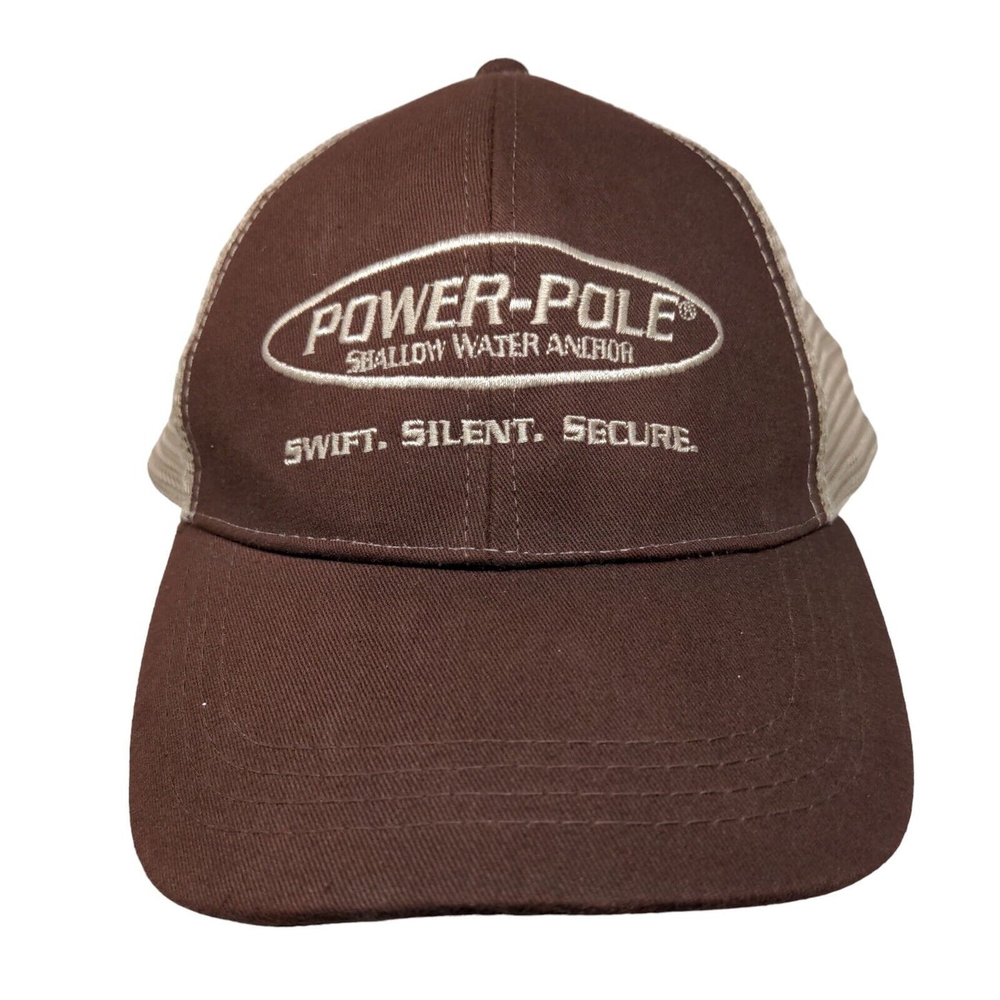 Power-Pole Shallow Water Anchor Swift Silent Secure Trucker Hat Brown OSFA Mesh