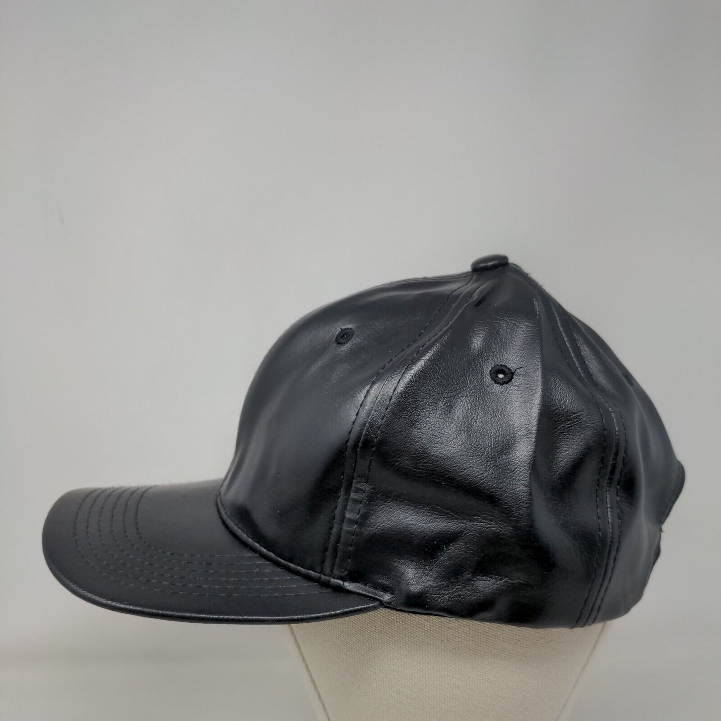 Hatco Snapback Hat Black One Size Adjustable Vegan Leather Solid Blank