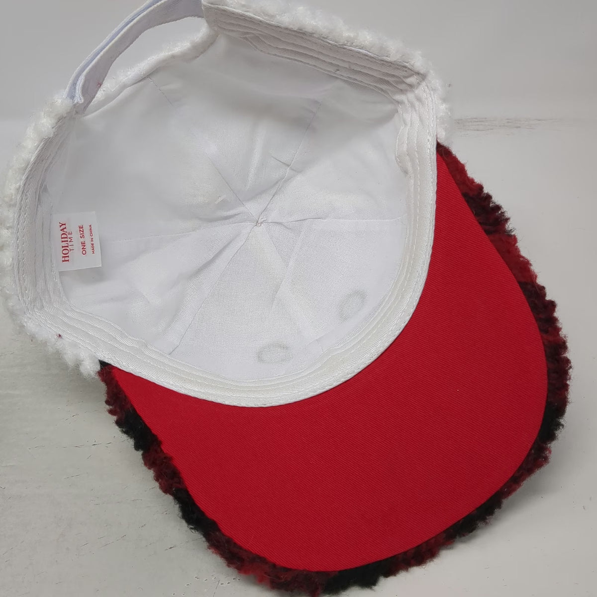 Holiday Time Snowman Sherpa Baseball Cap White Red Buffalo Plaid One Size Hat