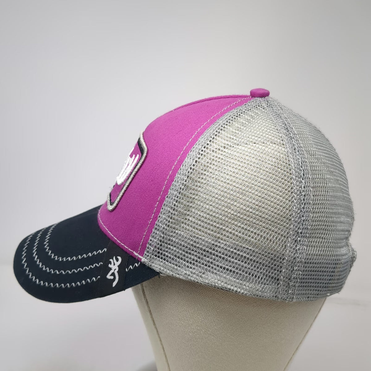 Browning Trucker Hat Pink Black Gray One Size Buckmark Logo Patch Mesh Back Hat