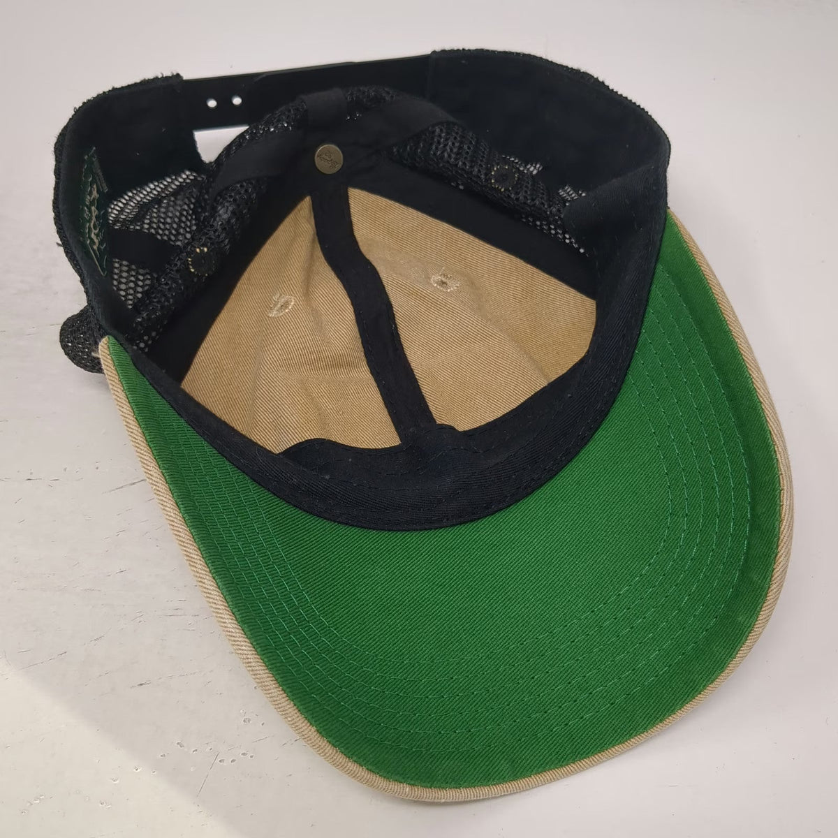 Legacy Trucker Hat Beige Black One Size Rhino Metals Patch Mesh Back Snapback