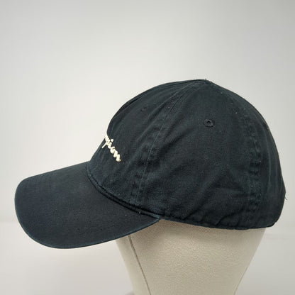 Champion 5 Panel Black One Size Slideback Logo Script Embroidery Adjustable Hat