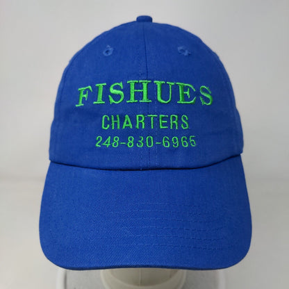 Fishues Charters Strapback Hat Blue OSFM Adjustable Embroidered 6 Panel