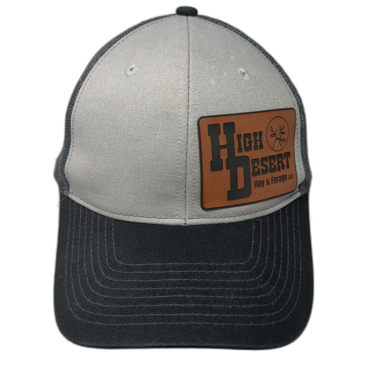 Port Authority Gray Trucker Hat One Size Black Mesh Leather Patch Snapback Farm